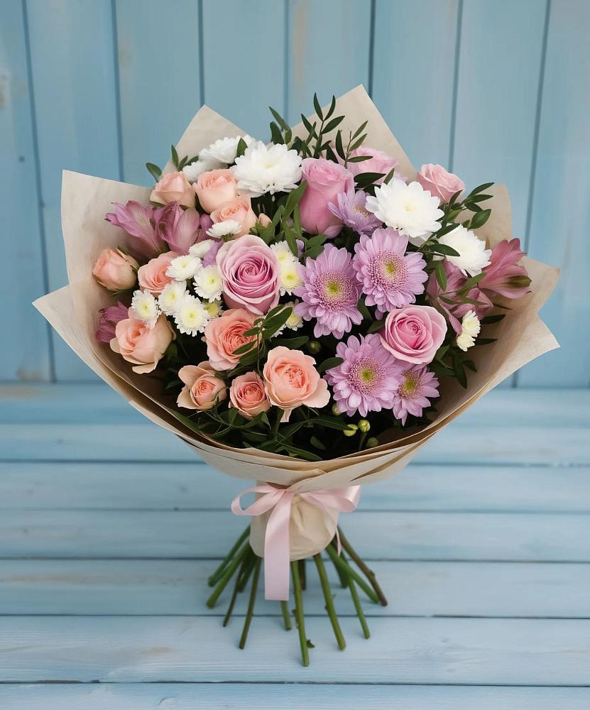 Букет цветов из: Хризантемы, Розы и Альстромерии в Майкопе