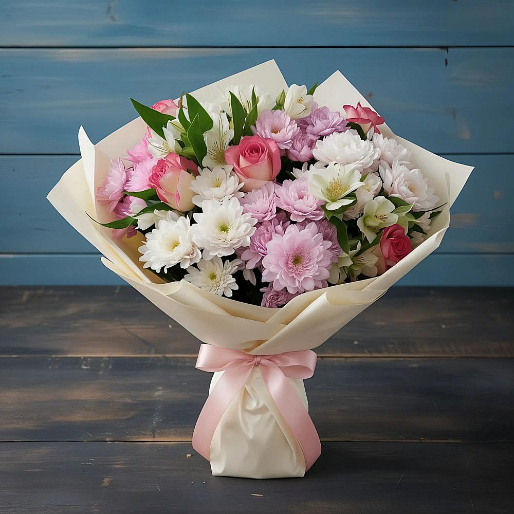 Букет цветов из: Хризантемы, Альстромерии и Розы в Майкопе